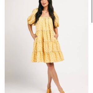 Shop Zoco Daymaker Sunshine Dress - short Yellow Plaid Puff Sleeve